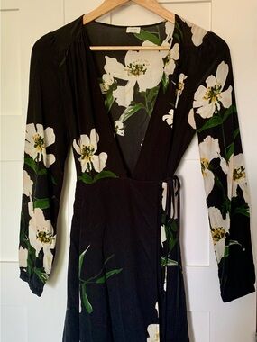 Wilfred Black Wrap Dress with White & Green Floral Print